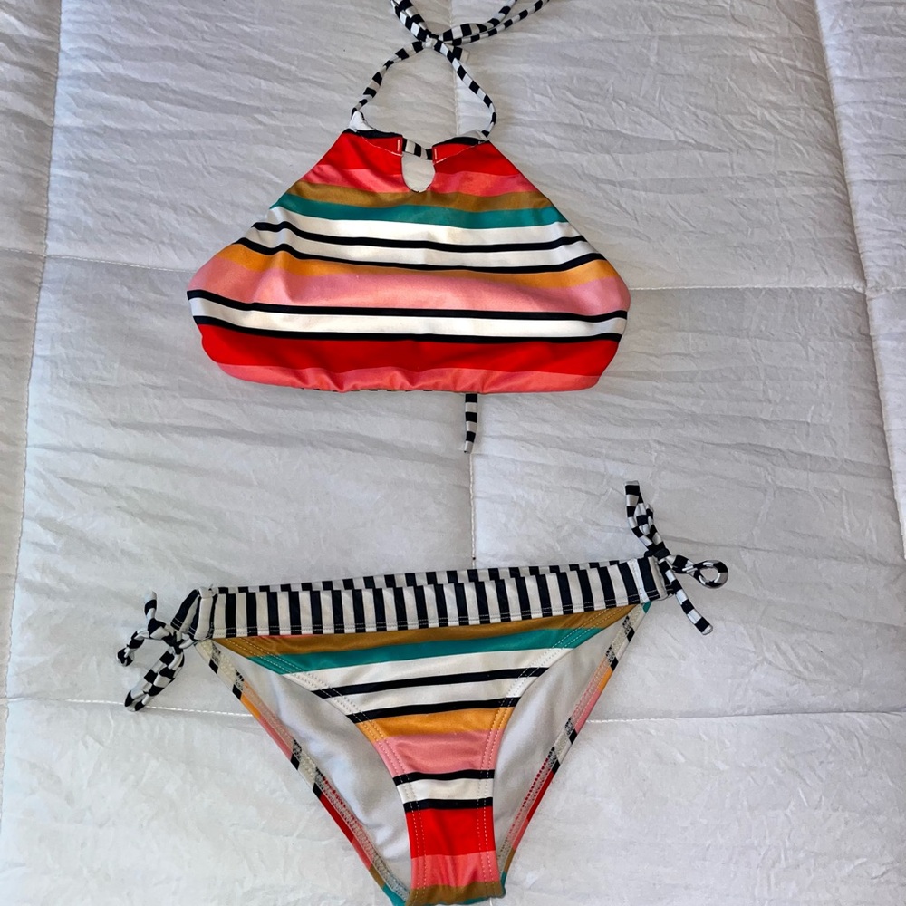 Billabong Black and Cream Striped Bikini